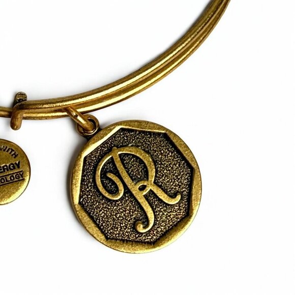 Alex and Ani Letter Initial R Charm Bangle Gold Bracelet - Picture 2 of 4